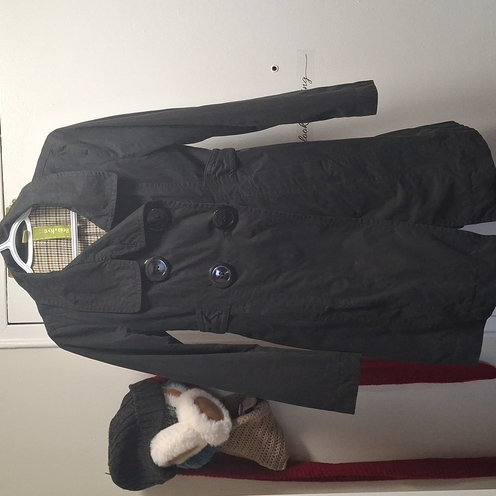 Soia & Kyo Black Trench Coat with Plaid Lining - Women's Size S/P - Classic